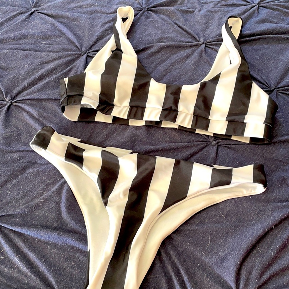 Black and white striped bikini